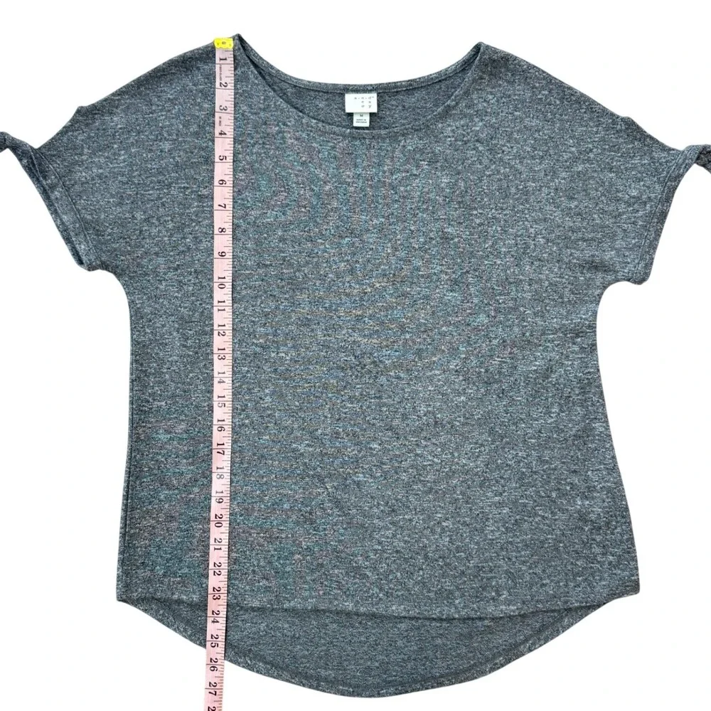 A New Day Womens Grey Marl Knit‎ Tie Sleeve Scoop Neck High Low Top Size M